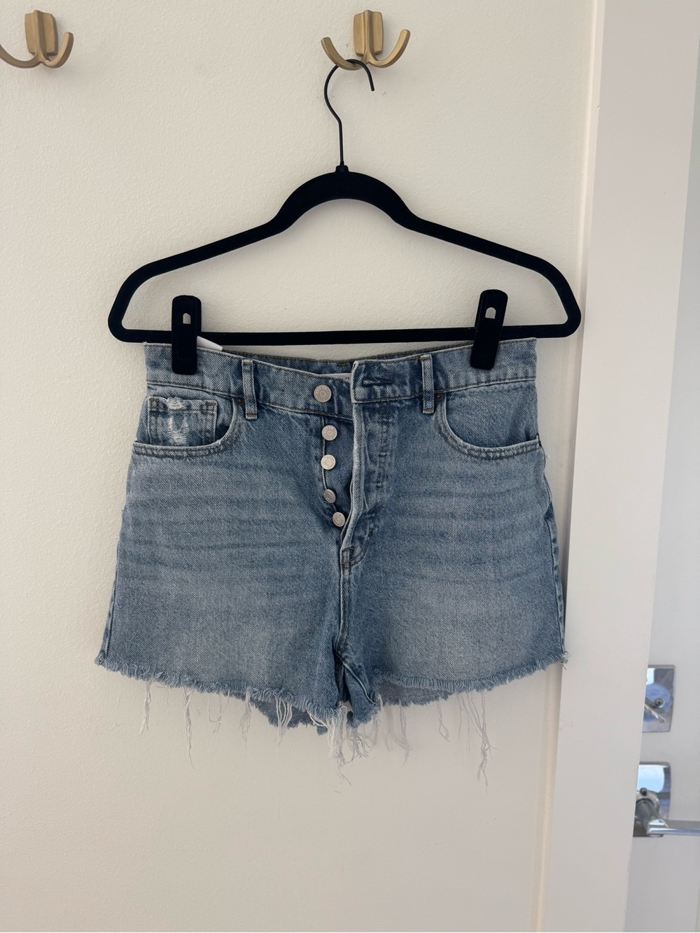 PacSun Light Blue Button-Front Denim Shorts with Frayed Hem
